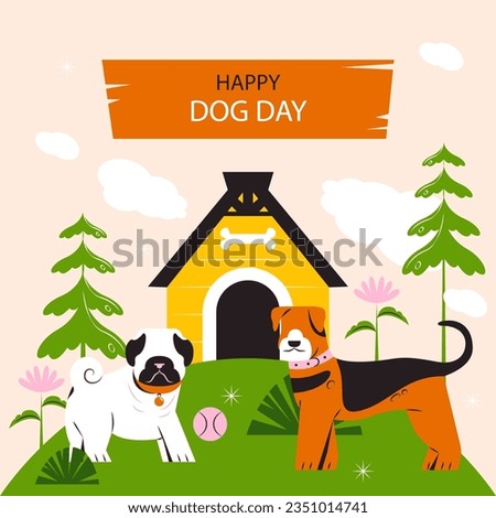 International Dog Day Celebration Isolated On White Background. Vector Illustration In Flat Style.