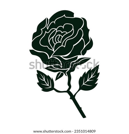 Hand Drawn Rose Silhouette Isolated On White Background. Vector Illustration In Flat Style.
