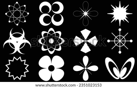 Vector set of Y2K stars, Flowers, starburst and retro futuristic graphic ornaments for decoration.
