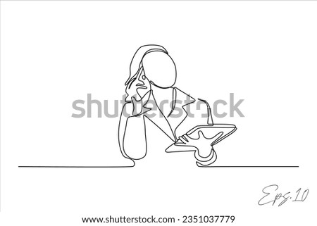  continuous line vector illustration of woman thinking about an idea