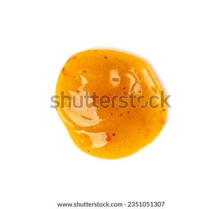 Mango Chutney Isolated, Sweet Orange Chili Paste Smear, Mango Chilli Sauce Blot, Drops on White Background Royalty-Free Stock Photo #2351051307