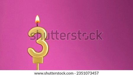 Candle number 3 in purple background - birthday card
