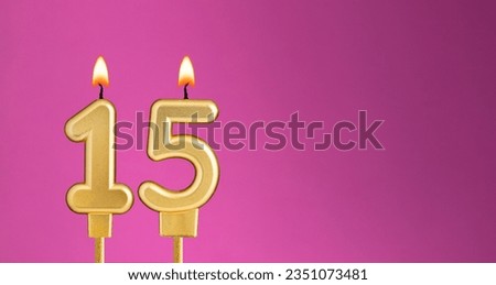 Candle number 15 in purple background - birthday card