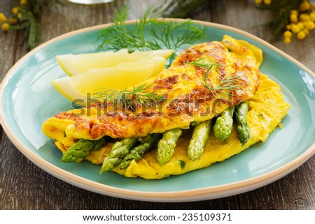 Omelette with asparagus.