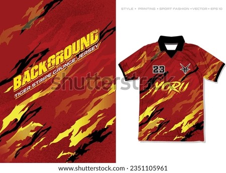 Sublimation jersey design vector background, tiger skin stripe abstract modern pattern grunge stylish t shirt texture, gradient of red yellow halftone