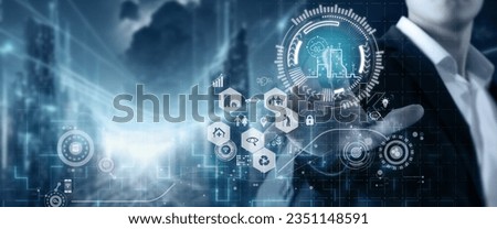 Smart city concept. Using data analytics and utilizing digital infrastructure to create efficient and sustainable solutions for transportation, energy, waste management, communication, 
 services. Royalty-Free Stock Photo #2351148591