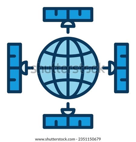 Earth Planet and Satellites vector concept blue icon or logo element