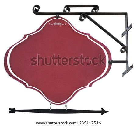 Blank Red shop sign isolated on white background with Clipping Path