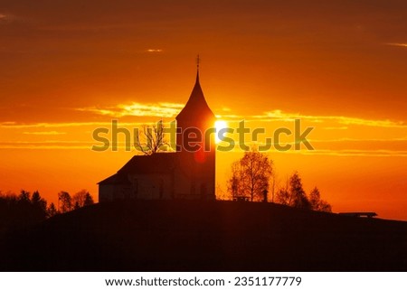 Lake Bled Reflections and Sunset Time in the Julian Alps, Autumn Season European Alps, Bled Radovljica, Slovenia Royalty-Free Stock Photo #2351177779