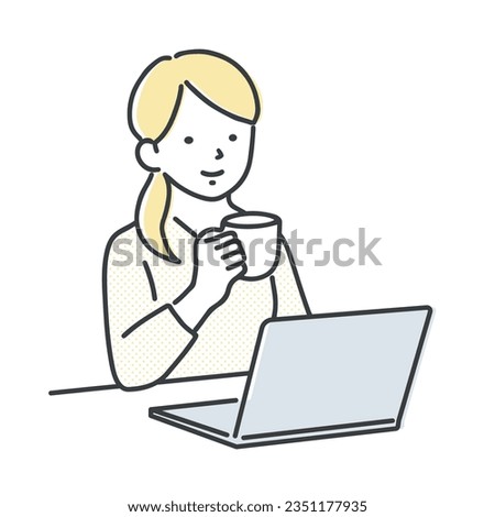 Clip art of young woman looking at computer.