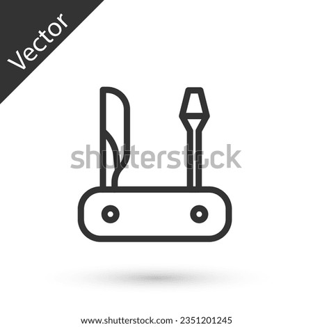 Grey line Swiss army knife icon isolated on white background. Multi-tool, multipurpose penknife. Multifunctional tool.  Vector