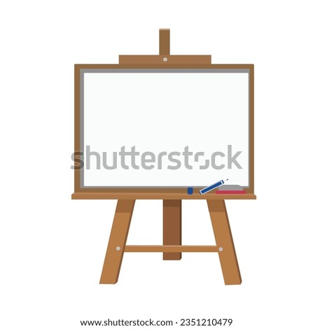 Chalkboard or blackboard with wooden easel stand vector illustration set.  White board used in classroom or restaurant, cafe house. Back to school concept.