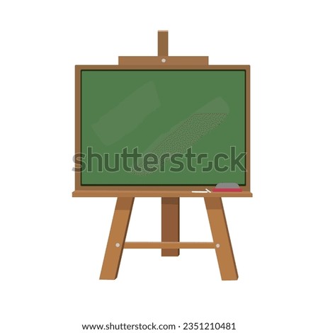 Chalkboard or blackboard with wooden easel stand vector illustration set.  Green board used in classroom or restaurant, cafe house. Back to school concept.