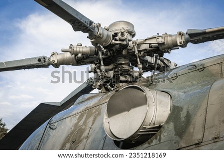 Russian air force multirole helicopter Mil Mi-8 (NATO reporting name: Hip) is a medium twin-turbine helicopter, originally designed by the Soviet Union Royalty-Free Stock Photo #2351218169