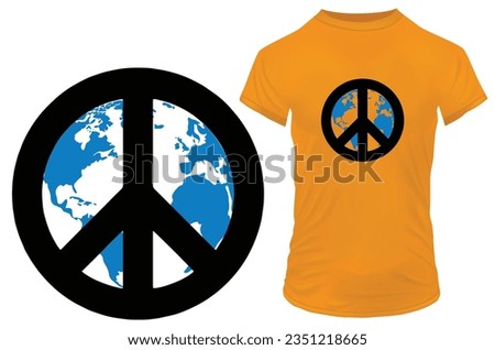 Silhouette of Peace sign and world map. Vector illustration for tshirt, website, print, clip art, poster and print on demand merchandise.