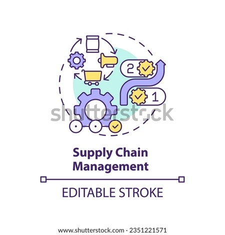 Editable supply chain management icon concept, isolated vector, enterprise resource planning thin line illustration.