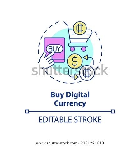2D editable buy digital currency thin line icon concept, isolated vector, multicolor illustration representing digital currency.