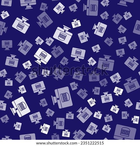 White Online ordering and fast food delivery icon isolated seamless pattern on blue background.  Vector