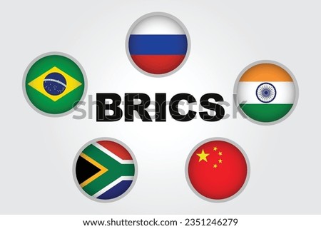 Flags of countries forming BRICS, the  BRICS is a grouping of the world economies of Brazil, Russia, India, China, and South Africa