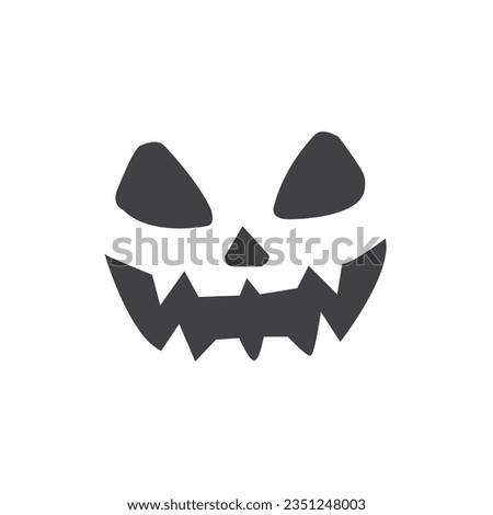 Scary devil face icon, scary black face clipart, spooky pumpkin facial expression, smiling ghost face at Halloween party isolated on white. vector illustration.