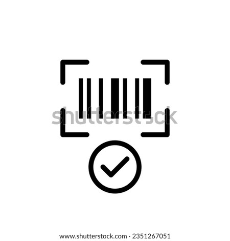 Barcode scan with checkmark. Approved link or product. Pixel perfect, editable stroke
