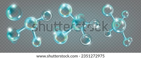 3D molecule oxygen icon set, vector cosmetic skin care bubble nano formula kit, chemistry DNA cell. Science nuclear structure model, atom medicine collagen element blue glass sphere. 3D molecule Royalty-Free Stock Photo #2351272975