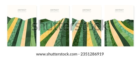 Abstract agriculture field or farm card background. Vineyard valley collage pattern, spring countryside landscape, ecology poster template. Summer backdrop, organic design, eco green flyer layout Royalty-Free Stock Photo #2351286919