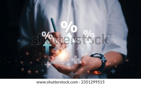 Rising arrow and percentage icon. Interest rate and dividend concept, Business finance and money concept, Investment growth, Return on stocks and mutual funds, profitability,