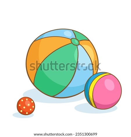 Kids toys. Three colorful children's balls of different sizes. In cartoon style. Isolated on white background. Vector illustration.