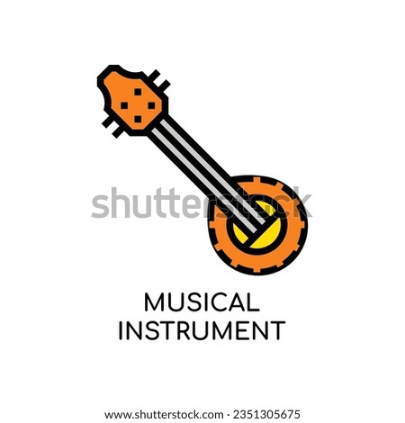 Indian traditional music instrument sitar. Musical tool and green branch with leaves composition vector illustration. Tourism in India symbols isolated on white background stock illustration.