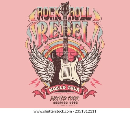 Rebel rock music poster. Born to be free. Stay strong. Rock star artwork. Eagle with thunder artwork.. Rock and roll vector graphic print design for apparel, stickers, posters, background and others. Royalty-Free Stock Photo #2351312111