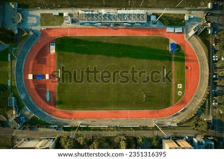 Stadium from Above. Soccer field with athletics track. Royalty-Free Stock Photo #2351316395