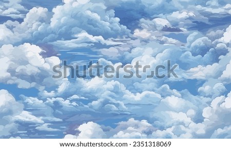 Seamless watercolor clouds pattern, suitable for wrapping paper, wallpaper, postcard, greeting card, wedding invitation, vector illustration