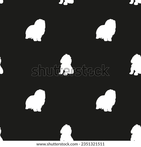 Coton de Tulear Dog Breed. Black and white pattern with dogs. Elegant, soft seamless background, abstract background. Birthday present wrapping paper. Fashion decoration. White dog silhouettes.