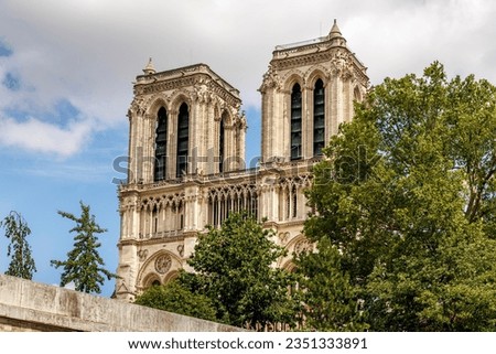 Notre Dame cathedral view from Seine river, Paris, france