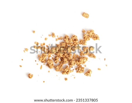 Granola Pile Isolated, Scattered Muesli Breakfast, Crunchy Cereal Breakfast, Oatmeal Muesli with Seeds and Grains, Healthy Diet Food, Granola on White Background Top View Royalty-Free Stock Photo #2351337805