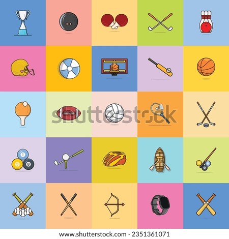 Collection of Sports Game equipment vector icon illustration. Sport object icon concept. Set of Sport objects and symbols design.