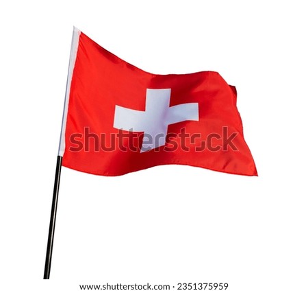 Swiss flag waving against white background