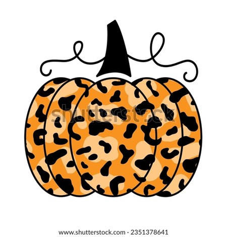 Decorative Pumpkin Illustration clip art print with Leopard Pattern isolated on white background
