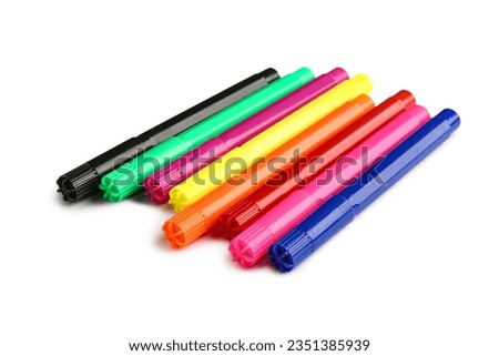 Colorful felt tip pens on white background Royalty-Free Stock Photo #2351385939