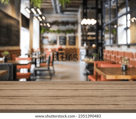 wooden table looking out restaurant or cafe or coffeeshop decoration Royalty-Free Stock Photo #2351390483