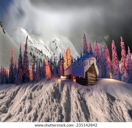 In the high mountains, among the wild forest huts located asylum shelters hunters and lumberjacks who after storms and snowfalls are transformed into magical beautiful pictures of art