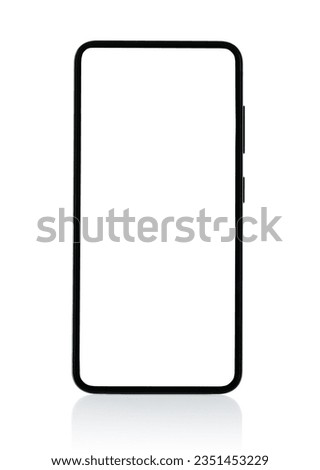 Smart Phone stands vertically with blank screen, on a white background Royalty-Free Stock Photo #2351453229
