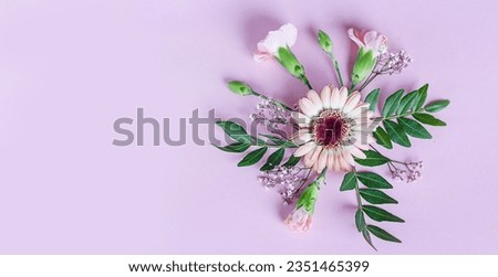 Flower arrangement on a pink background. Flowers. Postcard