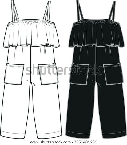 Overalls Vector Illustration Contemporary and Stylish, Fashion Flat Sketch of Overalls, jumpsuit Design in Detailed Vector Royalty-Free Stock Photo #2351481231