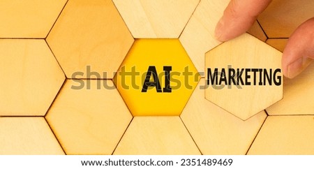 AI marketing symbol. Concept words AI artificial intelligence marketing on beautiful wooden puzzles. Beautiful yellow background. Business AI artificial intelligence marketing concept. Copy space.