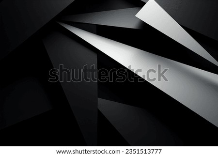 Black white abstract background. Geometric shape. Lines, triangles. 3d effect. Light, glow, shadow. Gradient. Dark grey, silver. Modern, futuristic Royalty-Free Stock Photo #2351513777