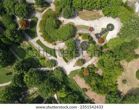 Overhead view of hardscape at public garden and park in South Carolina, USA Royalty-Free Stock Photo #2351542433