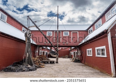 Icy Strait Point, Alaska:  The Hoonah Packing Company facility a former fish cannery, now converted into a museum, restaurant, and shops. Privately owned tourist and cruise destination.  Royalty-Free Stock Photo #2351575651