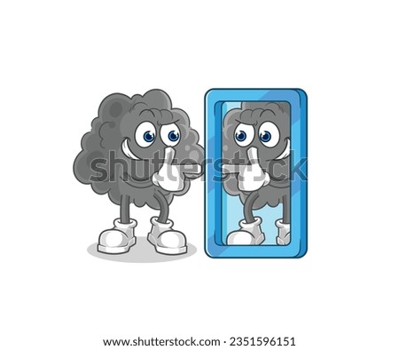 the black cloud looking into mirror cartoon. cartoon mascot vector
